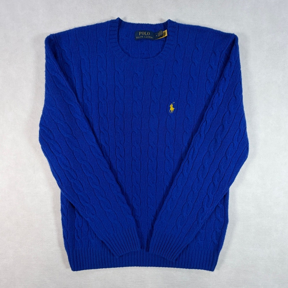 Polo Ralph Lauren Womens Medium Cashmere Wool Cable Knit Sweater Royal Blue